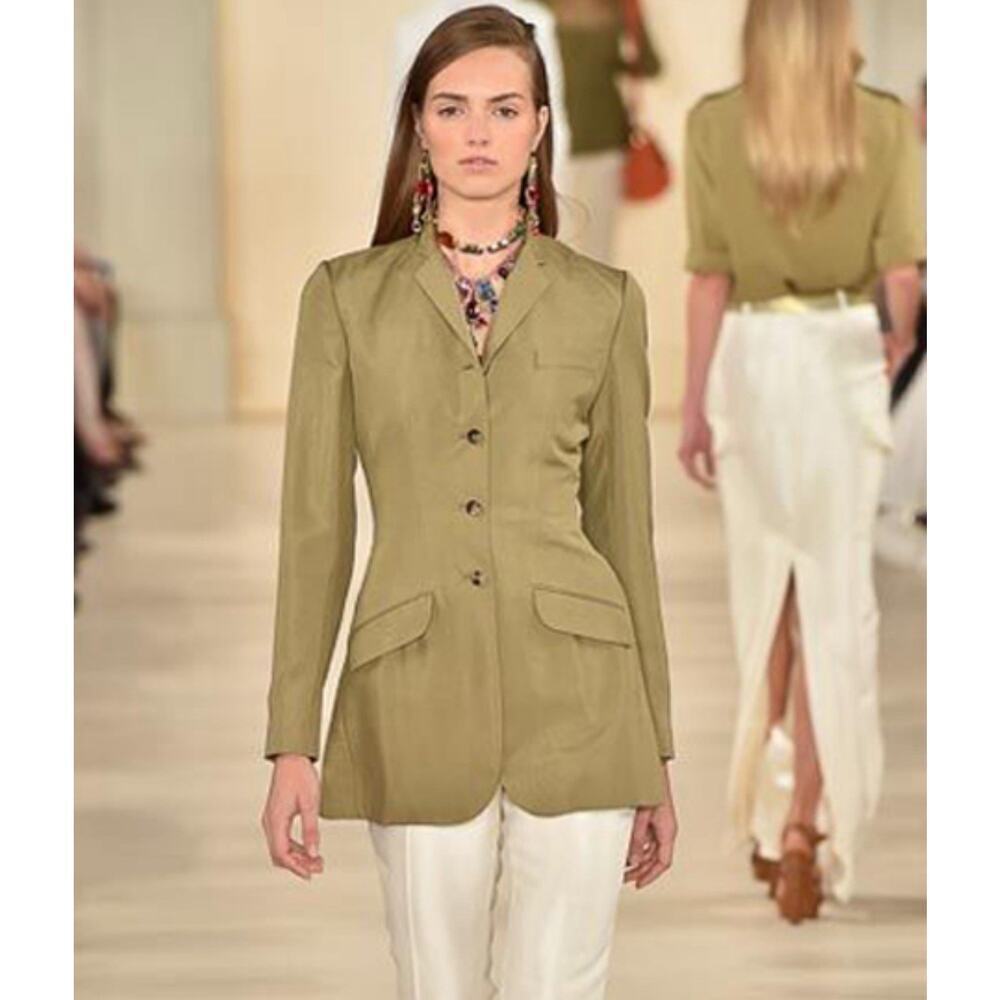 Ralph Lauren Collection Purple Label 100% Silk Blazer 12 XL Green Runway Jacket